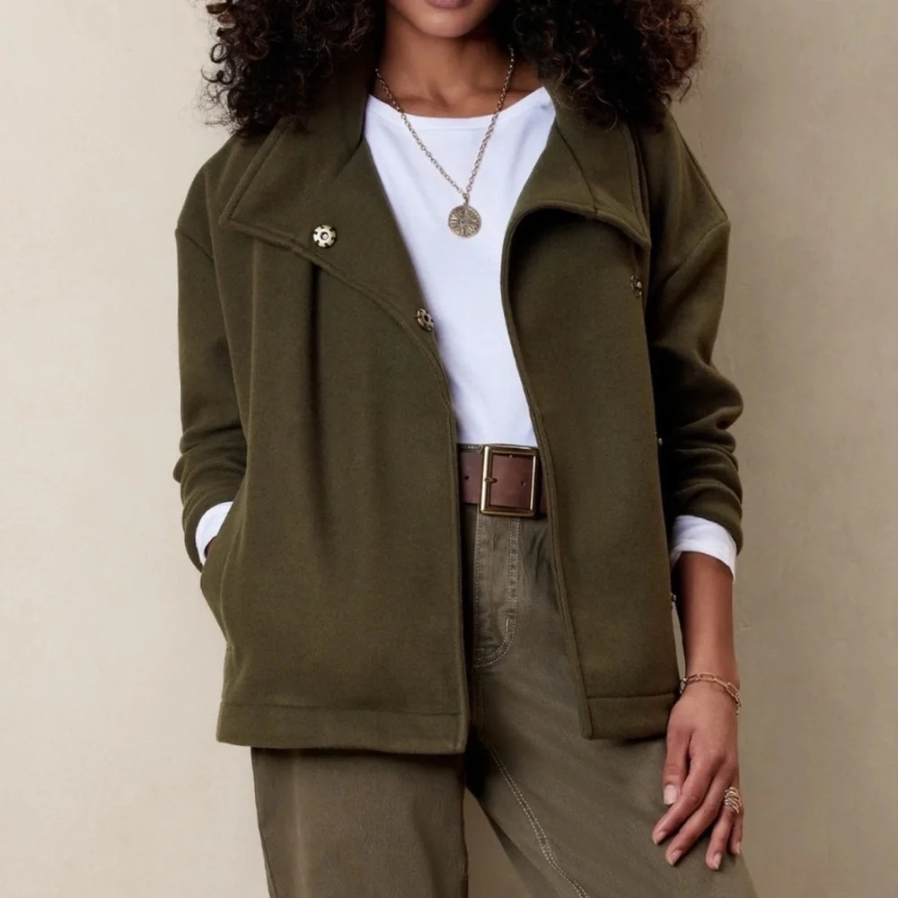 Banana Republic Factory Melton Moto Jacket Green Small - Picture 1 of 16